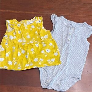 Carter's Gray Striped Onesie and Yellow Floral Sleeveless Top